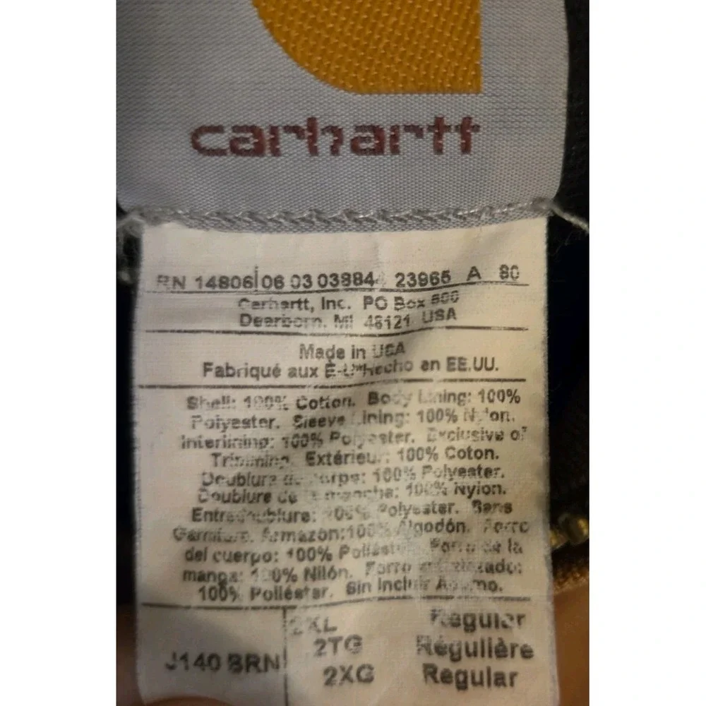 Vintage Carhartt Duck Canvas Quilted Lined Jacket Mens Sz XL Brown J140 BRN USA